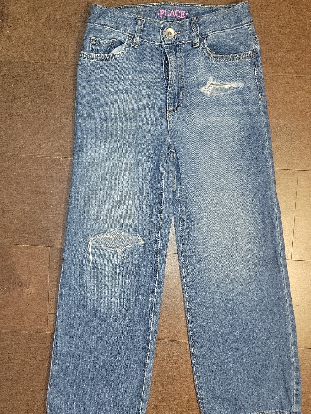 Place Girls' Light Blue Distressed Straight Jeans